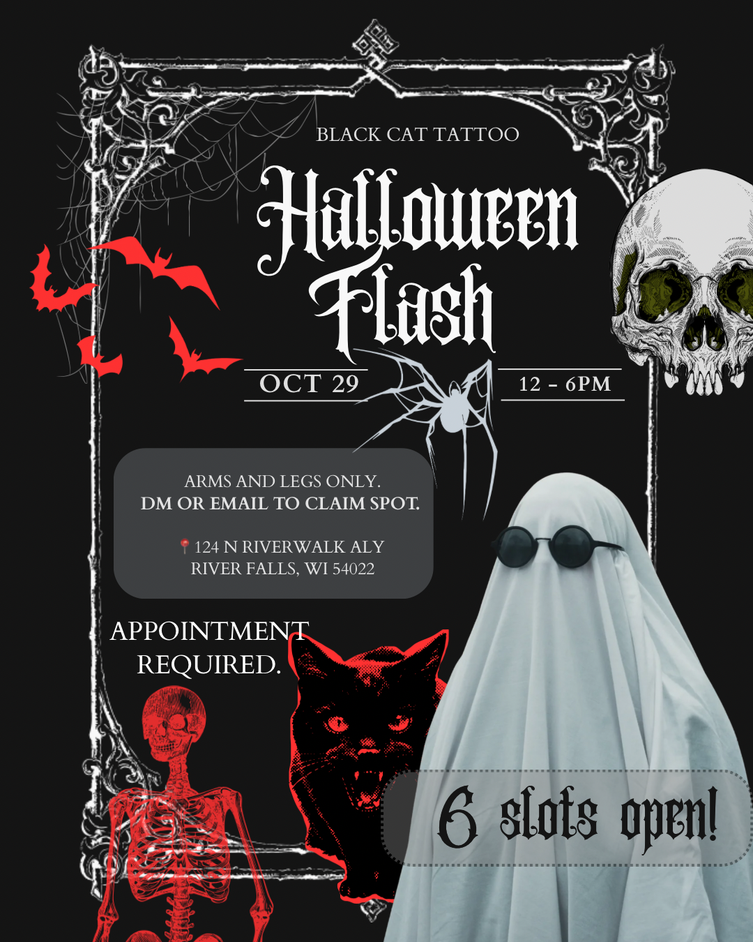 Halloween Flash Day flyer — Black Cat Tattoo, October 29, 12 to 6 PM